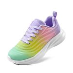 DREAM PAIRS Boys Girls Running Tennis Shoes Kids Athletic Sport Walking Sneaker for Little Kid/Big Kid,SDRS2330K,Rainbow/Purple,Size 11 M US