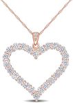 Abbie+Cleo Round Shape Created White Moissanite Gemstone Large Heart Pendant in Rose Gold Flash Plated Sterling Silver, Chain 18in