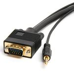 Cmple - VGA SVGA Monitor Cable, Gold Plated Connectors, Support Full HD Displays HDTVs (Male-to-Male) with 3.5mm Stereo Audio - 15 Feet, Black (1081-304-N)