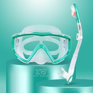 Snorkel Set Pano 3 Window Adult Snorkeling Gear, Professional Snorkel Goggles Anti-Fog Diving Mask, Anti-Leak Swim Goggles and Dry Top Snorkel for Diving, Snorkeling, Swimming (Aqua)