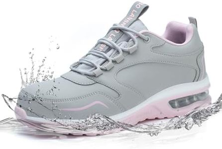 LANSNBO Waterproof Steel Toe Shoes for Women Non Slip Puncture Proof Safety Work Sneakers Comfortable Lightweight Fashion Footwear for Industrial Construction and Food Service (Hui fen 41.5)