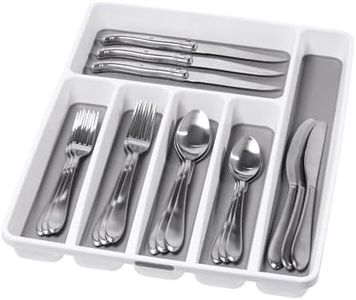 madesmart Antimicrobial Classic Large Silverware Tray Soft Grip, Non-Slip Kitchen Drawer, 6 Compartments, Multi-Purpose Home Organization, EPA Certified, White