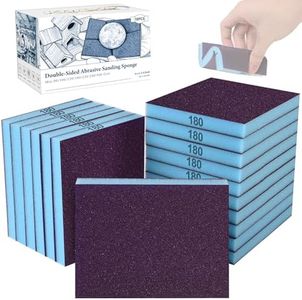 KQCXIK 18 Pack Double-Sided Sanding Sponge, Wet Dry Sanding Blocks 180 Grit Washable Sandpaper Sponge Assortment Pack for Curved Wood Furniture Paint Drywall Metal