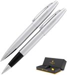 Engraved Cross Calais Gift Pen Set in Lustrous Chrome Finish. Includes Twist-Action Ballpoint, Smooth Capped Rollerball, Personalization, and Box.