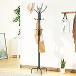 CASART Metal Coat Rack, 200cm Hat Clothes Stand Hanger with 12 Hooks, Free Standing Tall Hall Tree for Hallway Bedroom Living Room (Black, With 4-Legs Base)