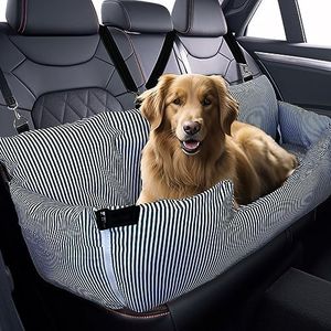 VERCART Hunde-Autositz für große Hunde 2-in-1-Sitzerhöhung Rücksitz-Hundebett für Auto und Zuhause sichere Reisetasche mit abnehmbarem wasserdichtem Sitzschutz Marineblau gestreift 110 x 45 x55 cm
