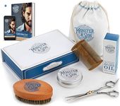 Monster&Son Premium 7-Item Organic Beard Kit - Beard Oil, Beard Balm, Beard Brush, Beard Comb, Scissors, Canvas Travel Bag - Male Grooming Kit in Gift Box - Great Mens Birthday Gift - Father's Day