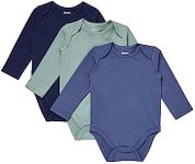 Hanes Unisex Baby Pure Comfort Long Sleeve Bodysuits, Infant Bodysuits, Boys & Girls, 3-pack, Blue/Green, 3 Months