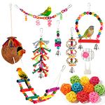 Parakeet Toys Bird Parrot Toys Colorful Swing Chewing Hanging Toys with Bells Climbing Ladder Coconut Bird Cage Toys for Small Cockatiels,Conures,Finches,Budgie,Macaws,Love Birds