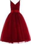 Glamulice Kids 3-4 Ballgowns Wine Red Flower Girls Lace Bridesmaid Dress Long A Line Wedding Pageant Dresses Princess Birthday Tulle Party Gown Burgundy Girl Evening Christmas Formal Gown Gala