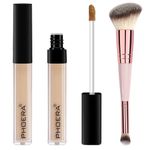 PHOERA Concealer, Lightweight, Full Coverage, Long Lasting, Corrects, Hydrates, Highlights, Matte Finish, All-Day Wear,with Concealer Brush (101#LIGHT)