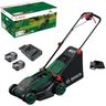 Bosch Cordless Lawn Mower ROTAK18V2-38 (Cutting Width: 38 cm, Height of Cut: 30-75 mm, 40 l Fabric Grass Bag, Mulch Plug, incl 2 x 18V Battery and Charger)