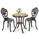 Tangkula 3 Pieces Patio Bistro Set, Cast Aluminum Outdoor Table and Chairs Set, Outdoor Round Bistro Table and Chairs Furniture for Porch, Balcony, Yard, Lawn, Poolside