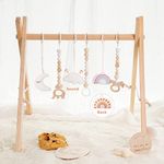 little dove Wood Baby Gym with 3 Wooden Baby Teething Toys Foldable Play Gym Frame Activity Gym Hanging Bar Newborn Gift Baby Girl Boy Gym White Hanging Toys