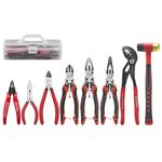 HOUSERAN 8-Piece Tool Set with Case Including 10” Groove Joint Pliers, 8.3” Long Nose, 8.3” Linesman, 7.5” Diagonal, 6” Flush Cutter, 5” Long Nose, 5” 170 Cutter, 25mm Rubber Mallet for DIY & Home Use