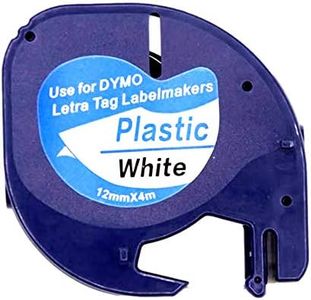 5 Pack Compatible DYMO Black on White Plastic LetraTag Labels 91331 91201 Label Tape 12mm