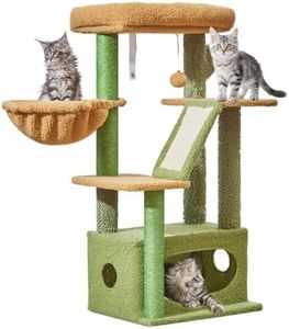 Taoqimiao Cat Tree, 98cm Cat Tower for Indoor Cats, Small Cat Tree Suitable for Kittens with Luxurious Cat Condo, Adjustable Basket and Luxurious Perch, Green MS029ST