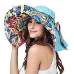 LassZone Women's Reversible Sun Hat Foldable UV Protection Cotton Sunhats Summer Beach Bucket Cap Ladies Wide Brim Hats UPF 50+ Sun Shade Blue