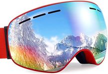 Dizokizo Ski Goggles Interchangeable Spherical Lens for Skiing Snowboard Anti-fog 100% UV Protection Triple Breathable Foams for Kids REVO Red