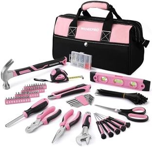 WORKPRO Pink Tool Kit, Home Repairing Tool Set with Wide Mouth Open Storage Bag, Household Tool Kit - Pink Ribbon