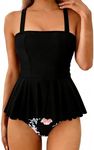 DaiLiWei Tankini Swimsuit for Women 2 Piece Modest Bandeau Bathing Suit High Waisted Cute Bikini Set Tummy Control Plus Size