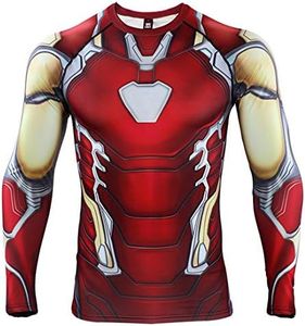 HIMIC E77C 3D Super Hero Close-Fitting Quick-Drying Elastic Sport Cosplay T-Shirt Short Sleeve, Iron Long Sleeve 4, Medium