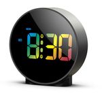 OQIMAX Digital LED Alarm Clock, Alarm Clocks Bedside with Colorful HD Curved Display, Battery/USB Powered Digital Clock with Snooze, 4 Adjustable Brightness, 2 Alarms, 12/24Hr for Bedroom, Office