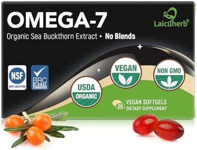 Organic Omega 7 Sea Buckthorn Oil Capsules - Omega 7, 3-6-9 Supplements for Skin, Eye, Hair & Nail Health, Hydration & Wellness Support,USDA-Certified, 30 Softgels, Travel-Friendly