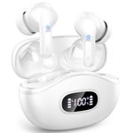 Wireless Earbuds, 2024 Bluetooth 5.3 Headphones with 4 ENC Noise Cancelling Mic, 40H Bluetooth Earbuds Deep Bass with LED Display, IP7 Waterproof Earphones Wireless for Android iOS Touch Control White