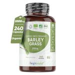 Organic Barley Grass Juice Powder Capsules | 2000mg Per Serving | 240 Barley Grass Powder Capsules | Good Source of Vitamin A, C, K, and B | Non-GMO, Allergen-Free, & Vegan-Friendly