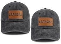 2PCS Matching Grandpa and Grandma Leather Patch Hats for Men Women, Adjustable Cotton Grandparents Gifts Baseball Cap, Black, One Size