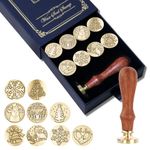 9 Sets of Wax-Sealed Stamps, Christmas Stamps, Wooden Handles and Brass Heads are Used for Wedding Greeting Cards