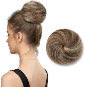 SARLA Hair Bun Extension Synthetic Drawstring Updo Fake Ballet Bun for Women Girls Lady Donut Chignon Dark Sand