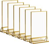 LATERN 6Pcs Clear Acrylic Sign Holder with Gold Border, 15CM x 21CM Double Sided Table Menu Holders Picture Frames with Vertical Stand for Wedding Table Numbers, Restaurant Signs, Photos Display Pens