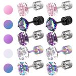 5 Pair Titanium Earrings for Women Men Surgical Steel Screw Back Earrings Hypoallergenic Stud Earrings Rainbow 5A Cubic Zirconia Double Side Earrings Sleeper Earrings