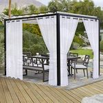 LORDTEX Burlap Linen Look Outdoor Curtains for Patio - 2 Panels Waterproof Sheer Curtains for Pergola, Porch, Cabana and Gazebo Grommet Indoor/Outdoor Voile Sheer Drapes (52 x 84 inch, White)