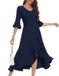 HomRain Women V-Neck Split Maxi Dress Plus Size Ruffle Half Sleeve Fall Beach Holiday Dress for Party Navy 3XL