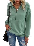 RANPHEE Womens Long Sleeve Tops Green Casual Lapel Half Zip Pullover Sweatshirt Fashion Fall Clothes Ladies Trendy Outfit Sweater Loose Fit Hoodies Activewear with Pockets M