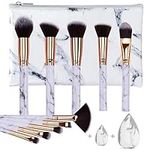 Makeup Brushes HEYMKGO Professional Marble Makeup Brush Set, Soft and Odor-free Natural Synthetic Bristles,10PCS + 2 Sponge Puff + Marble Pattern Cosmetics Bag