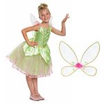 Disney Official Deluxe Tinkerbell Costume Kids includes Tinkerbell Wings, Tinkerbell Fancy Dress Up Outfit, Green Fairy Costume for Girls, World Book Day Costumes for Girls S