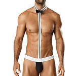 ITODA Men's Sexy Mankini Swimsuit Thong Bow Tie One Piece G-String Thongs Collared Bodysuit Underwear Briefs One Size Black