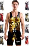 Exxact Sports Sublimated Adult & Youth Wrestling Singlet - Premium Powerlifting Singlet for Men & Boys, Unisex Singlets, Lion, Medium