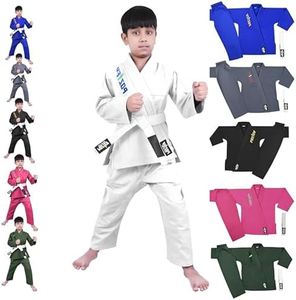 POZTEV Kids Brazilian Jiu Jitsu Gi For Kids BJJ Gi Youth Grappling Kimonos Preshrunk Lightweight Children Martial Arts Training Uniform With Free White Belt (W,K1)