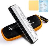 East top MAXWELL ST Blues Harmonica C, Professional Overblow and Bending 10 Holes MS030 Blues Harp Mouth Organ For All Levels Adults, Professional Players and Students