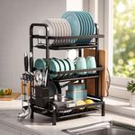 Dish Drainers Rack with Drip Tray, 3 Tier Large Dish Drying Rack with Draining Board and Cutlery /Chopping Board Holder over Sink, Dish Dryer Rack For Plate/Utensil on Kitchen Countertop (3-tier)