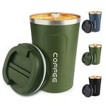 Hestiasko 13 oz Coffee Mug, Double Walled Vacuum Travel Mug, Leakproof Travel Coffee Mug with Lid, 304 Stainless Steel Insulated Coffee Mug for Hot Ice Coffee Cola Milk Tea(Olive Green, 380ml）