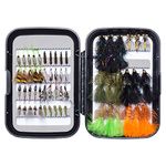 BASSDASH Trout Steelhead Salmon Fishing Flies Barbed Barbless Fly Hooks Include Dry Wet Flies Nymphs Streamers Eggs, Fly Lure Kit with Fly Box (58pcs Barbed Trout Flies)