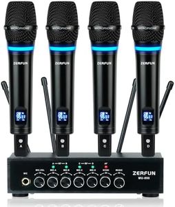 ZERFUN Pro Rechargeable Wireless Microphone System 4 Channel, UHF Metal Handheld Wireless Microphones Cordless Mics with Echo Bluetooth VOL Channel Control for Karaoke Singing Church(MU-898)