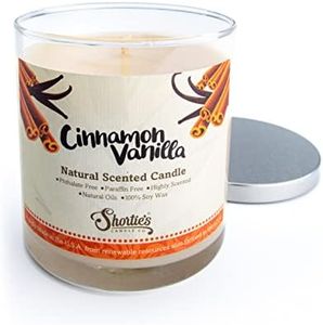 Cinnamon Vanilla Scented Natural Soy Candle, Essential Fragrance Oils, 100% Soy, Phthalate & Paraben Free, Clean Burning, 9 Oz.
