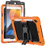 SEYMCY Case for iPad 9th/8th/7th Generation Case 10.2 Inch 2021/2020/2019, 3 Layer Full Body Drop Shockproof Case with Folding Stand, Screen Protector, Pencil Holder for iPad 9/8/7 Case, Orange